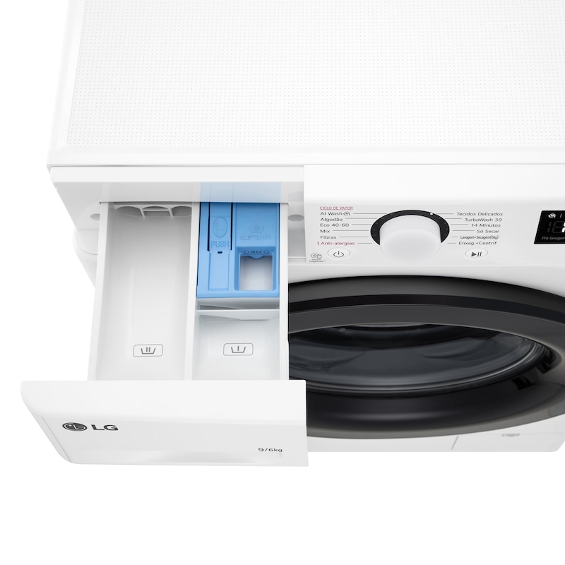 LG Máquina de lavar e secar roupa LG F4DR509S6W, 9/6 kg, eficiência energética A-10%/D, 1400 r.p.m., AI DD™, Steam™, branco, F4DR509S6W